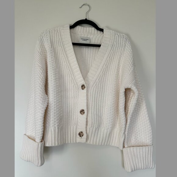 Abercrombie Seed-stitch cardigan with foldover cuffs - Cream - Picture 2 of 4